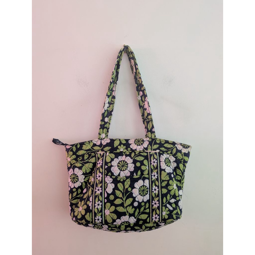 Women's Vera Bradley Floral Quilted Tote Bag in Black & Green, One Size